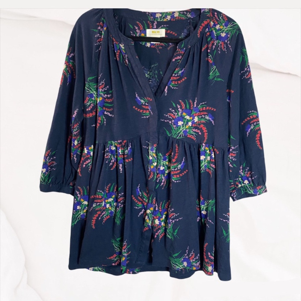 Maeve by Anthropologie Navy Blue Floral Babydoll Tunic M